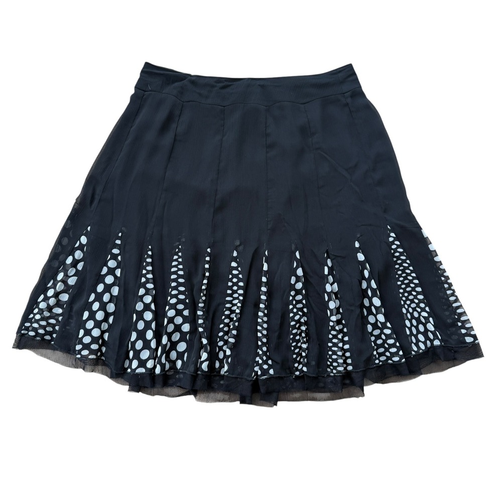 Studio JPR Pleated Polka Dot Mesh Skirt Y2K Flowy Midi Medium Black - Picture 1 of 8